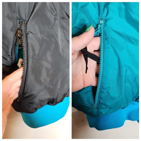 Columbia Reversible Vintage bomber nylon coat. Blue green and black. Size large - Picture 7 of 14